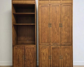 Artefacts by Henredon Lighted Campaign Cabinet Bar-Tall Vintage Henredon MCM Hutch Server/ Henredon Campaign Bookcase-Choose Pieces