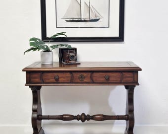 Thomasville Chateau Provence Vanity / Console/ Solid Wood Vintage Oak Writing Desk-Petite Trestle Console