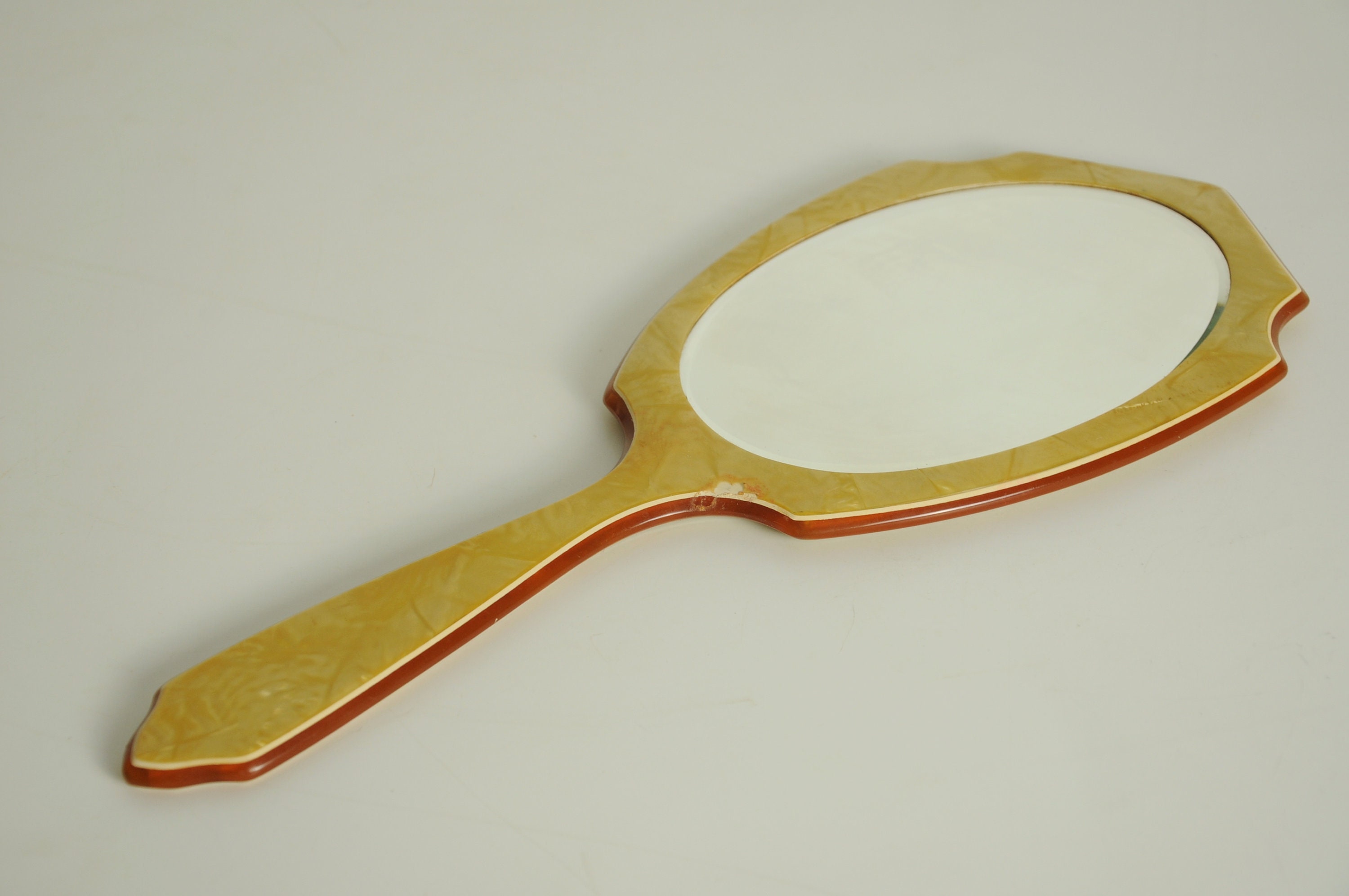 Art Deco Hand Mirror Bakelite Faux Capiz Celluloid Vanity