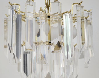 MCM Lucite / Acrylic Chandelier-34 Prism 2 Tier Triarch 1980's Hanging Light