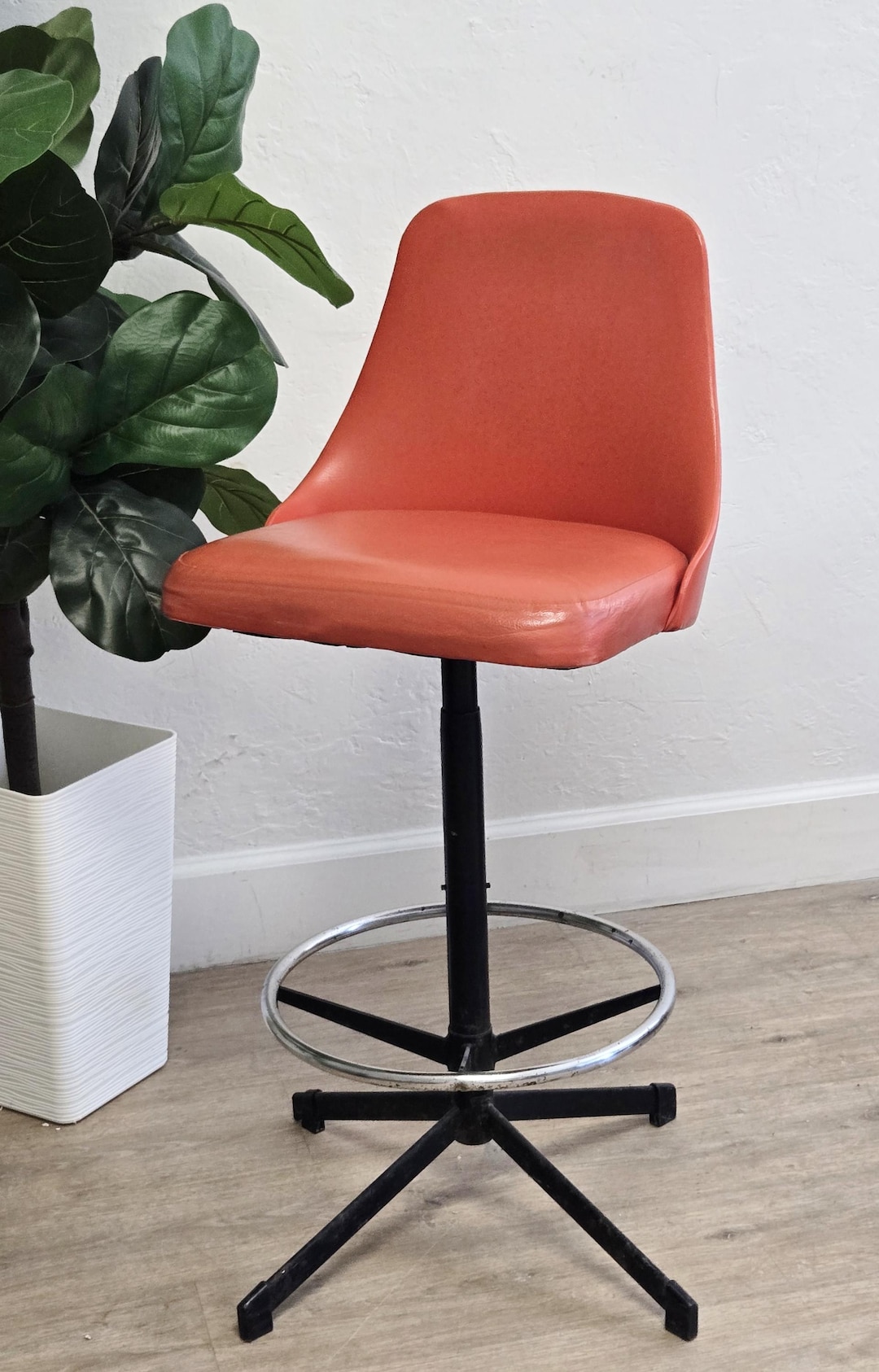 Retro Orange Hamilton Cosco Bar Stool-swivel 1970s Tall Orange