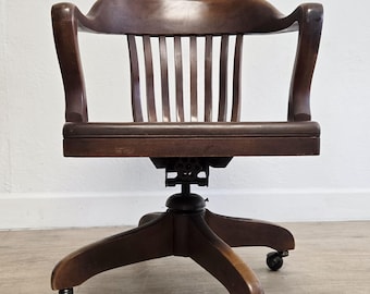 TAYLOR Antique Swivel Banker's Office Chair-Taylor Chair Co.-Vintage Adjustable Desk Chair-Taylor's Comfortable Chairs, Bedford OH
