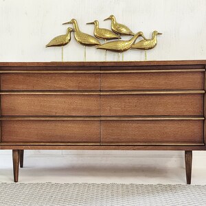 Bassett MCM 6 Drawer DRESSER-Tv Console-Taper Leg Wood Vintage Bassett Petite Lowboy Chest-1960s Console