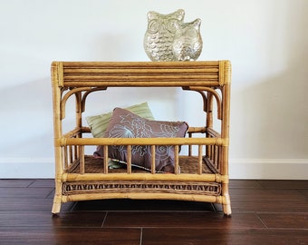 Tropical Rattan End Table-Braxton Culler 2 Tier Glass Wicker & Rattan Side Table