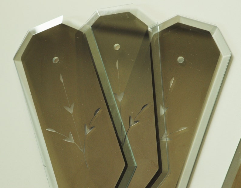 TWO Octagon Beveled Mirrored Glass Replacement Panels Etched Flower