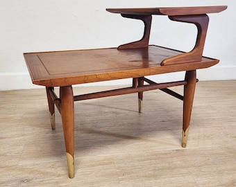 1957 LANE Copenhagen Two Tier End Table, MCM 1950's Atomic Living Room Table