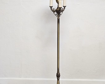 Antique Brass 4 Light Floor Lamp, Ornate Torchiere Light-Milk Glass Shade, Mogul Base