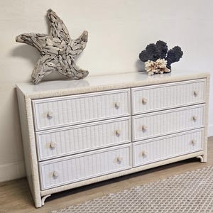 6 drawer white wicker dresser Charlotte 6-Drawer (MF) TOV Furniture Patty White Rattan