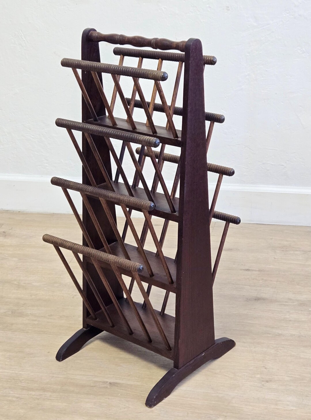 MCM Tall Multi Level Spindle Magazine Storage Rack W/ Handle-vintage ...