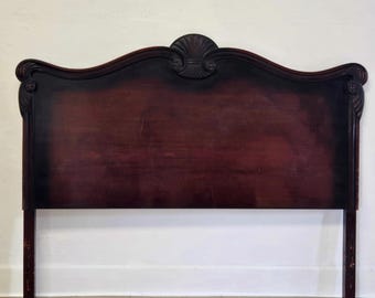 Vintage Carved Headboard-Mahogany Ornate Fan Shell Design Full Wood Headboard