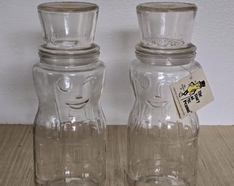 PAIR Mr. Peanut 75th Anniversary Clear Glass Decanters Jars-Pair Collectible Planters Peanut w/ Tag