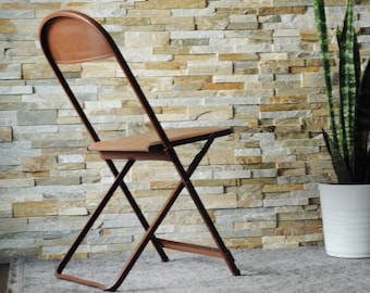 Vintage Metal Folding Chair-MCM Brown Slim Retro Patio Camp Chair