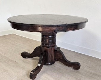 Antique Dark Oak Pedestal Dining Table-42 Inch Round Rustic Wood Table-Farmhouse Desk Table