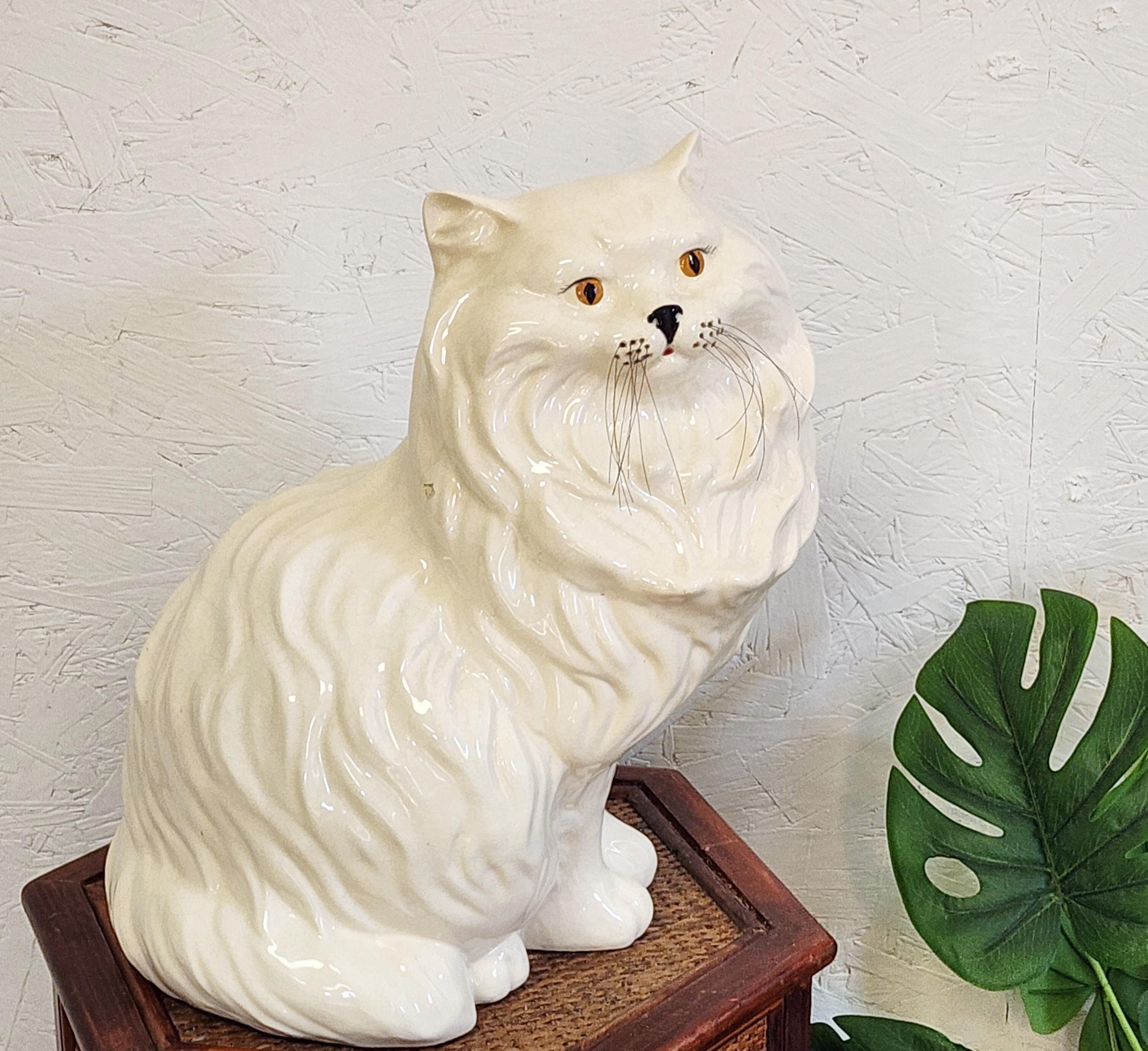 LARGE Tall MCM Ceramic Cat, Life Size Angora Persian Cat Statue
