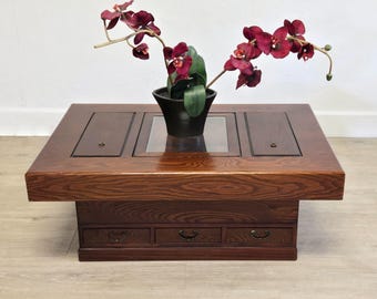 MCM Japanese Style Hibachi Coffee Table-Vintage Copper Lined Brazier Planter Table