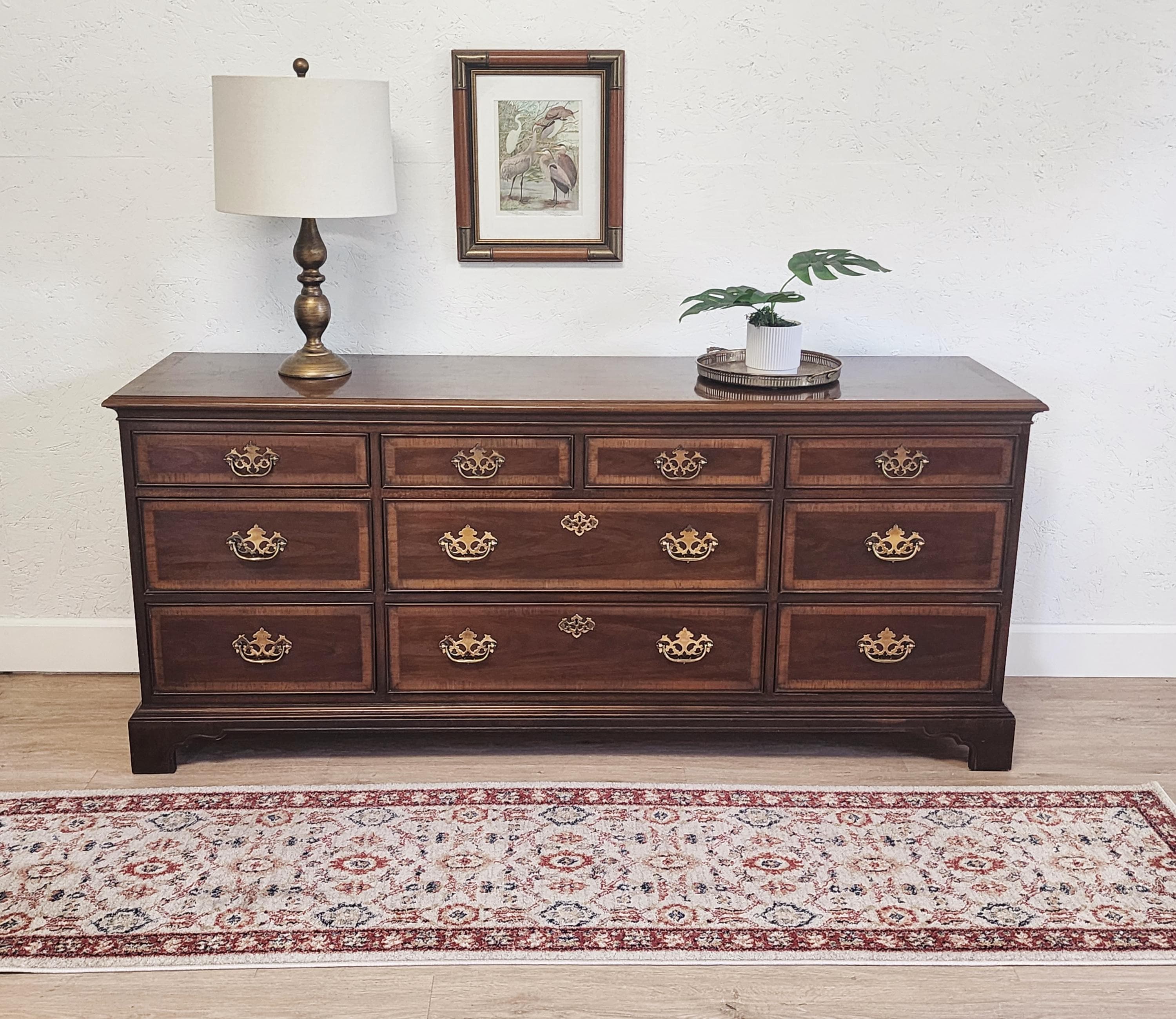 DREXEL セット DREXEL 10 Drawer Banded Mahogany Dresser-solid Wood Console