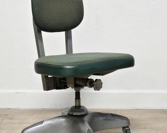 Vintage All Steel Rolling Desk Chair-Green 1960s TANKER CHAIR-Retro Office Chair