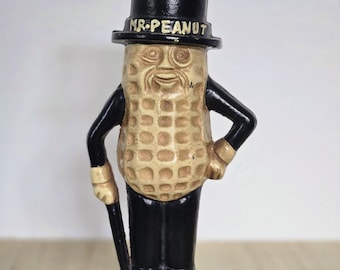 Vintage Large Mr. Peanut Planters Cast Iron Bank-11 Inch Mr. Peanut with Cane Collectible Coin Bank