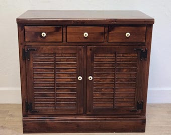 Ethan Allen Antiqued Pine Old Tavern Hutch-Rustic Vintage Shutter Front Bookcase-12-4037-212 Bar-Storage Wall Unit-Solid Wood