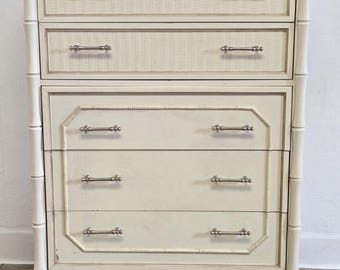Broyhill Faux Bamboo Tallboy Chest-Available for Custom Color-Vintage Coastal White Tall Dresser