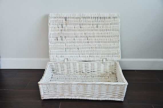 Vintage White Wicker Large Storage Lap Desk Shabby Large Etsy
