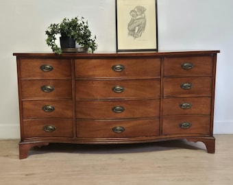 Dixie Federal Style 9 Drawer Mahogany Dresser-Vintage Serpentine Console Nine Drawer Curved Chest