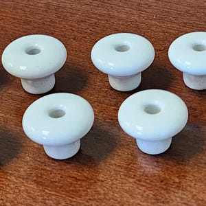 Vintage White Porcelain Round Knobs Japan - Choose Quantity-Mushroom Center Hole Ethan Allen Tavern Pine Style Rustic Drawer Knobs