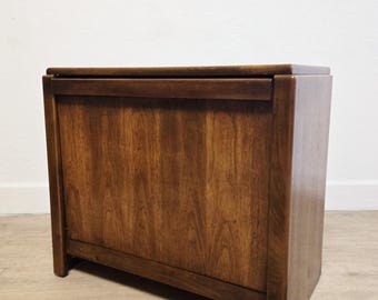 1970's Lane Drop Front Record Album Cabinet-MCM LP Vinyl Storage End Table Cabinet