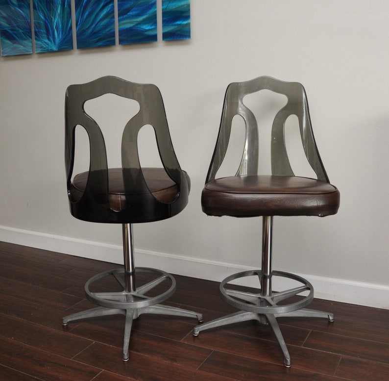 Pair Vtg Lucite Bar Stools Smoked Acrylic Mid Century Image 0