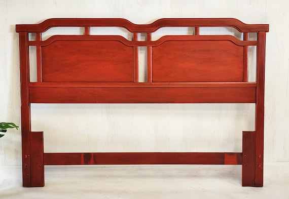 Chinoiserie RED Queen Headboard thomasville Asian Wood Huntley Painted Headboard aged Red Etsy