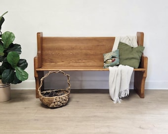 Solid Wood Church Pew-Vintage Oak Entry Bench-Rustic Christian Cross 60 Inch Hall Bench