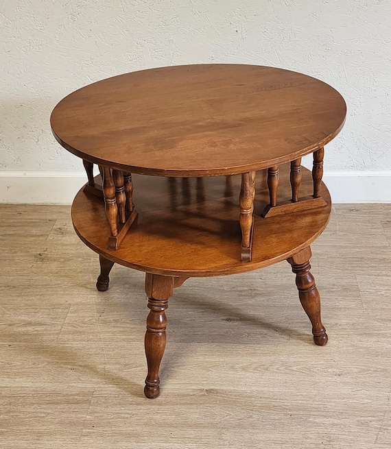 [yu] Ethan Allen ヴィンテージ センターテーブル Ethan Allen Rotating End Table-two Tier Heirloom Maple Vintage