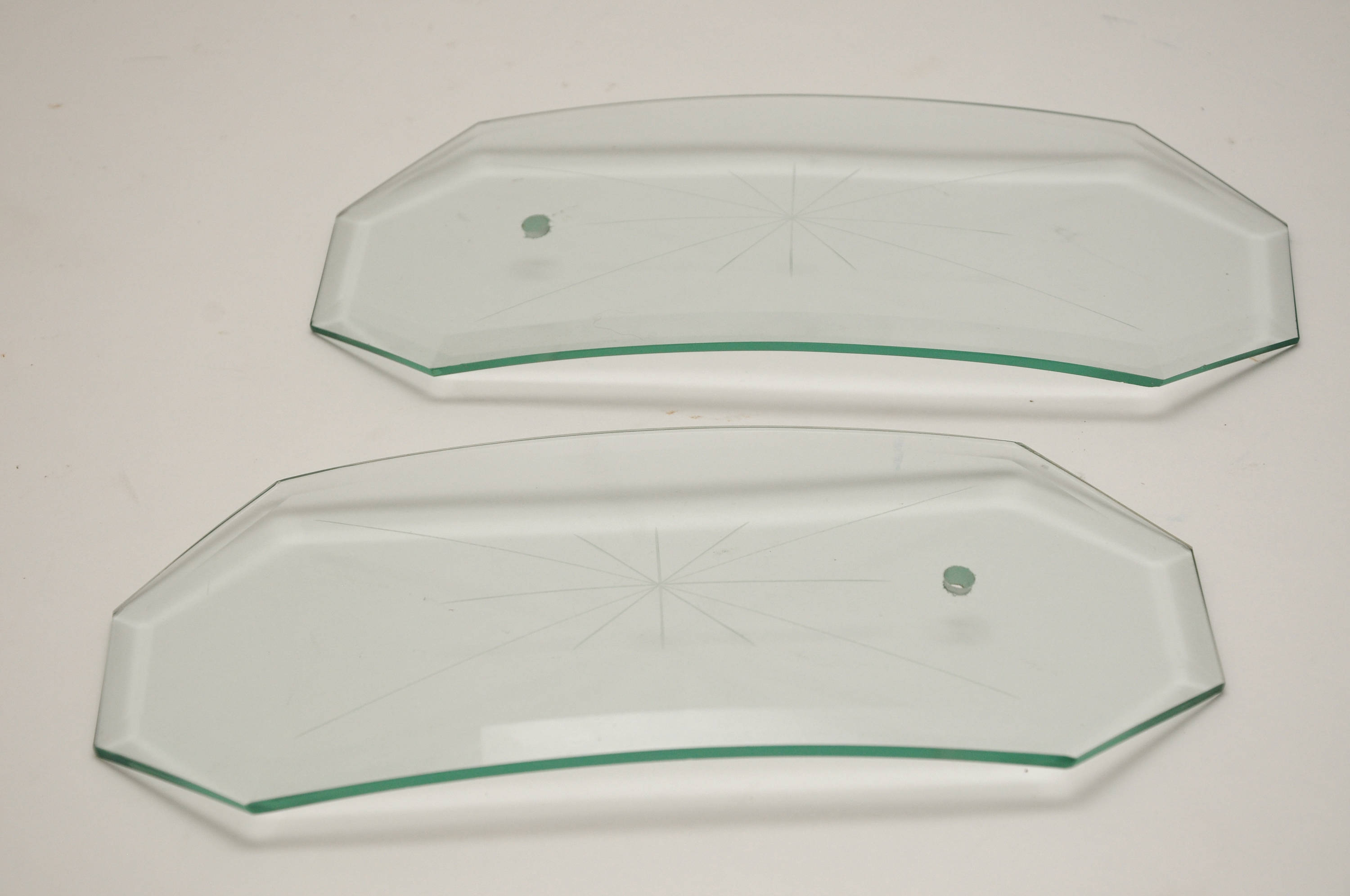 Vintage Mid Century Modern Chandelier Repair Part – 8-5/8" Rectangular Beveled Glass Panel (Curved Lines)