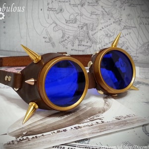 Goggles mit Spikes, Echtleder mit einer Auswahl an Farben und Linsen, ideal für Steampunk, Cosplay, LARP