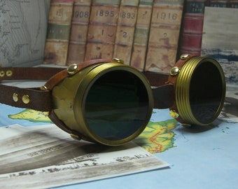Goggles, Real leather with a choice of colours and lenses, ideal for Steampunk, Cosplay, LARP