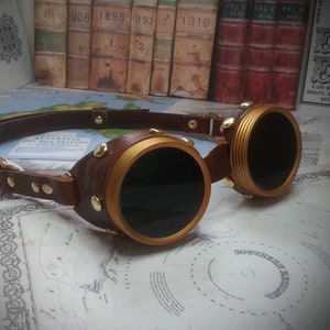 Goggles made from real leather with a choice of colours and lenses, ideal for Steampunk, Cosplay, LARP