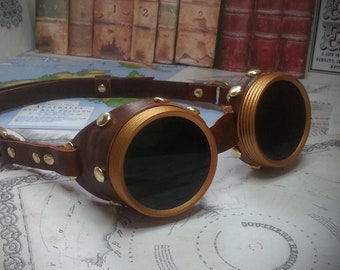Leather Steampunk Goggles, Cosplay LARP Costume, Adjustable Strap