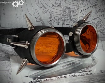 Goggles with Spikes, Real leather with a choice of colours and lenses, ideal for Steampunk, Cosplay, LARP