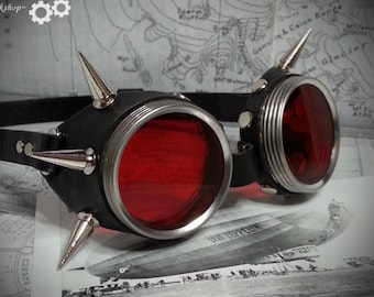 Goggles with Spikes, Real leather with a choice of colours and lenses, ideal for Steampunk, Cosplay, LARP