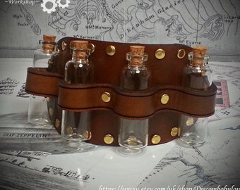 Leather Armband with bottles for Mages, Steampunks, Healers, Druids and Cosplay
