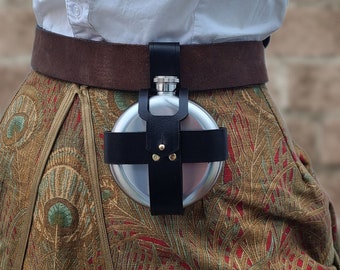 Hip flask with real leather holder - Choice of leather colors