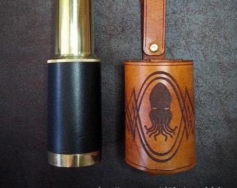 Brass Telescope and Leather holder, Choice of leather holder colours