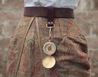 Brass Compass on belt clip with real leather belt hanger