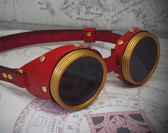 Red Leather Goggles with a choice of lenses, ideal for Steampunk, Cosplay, LARP