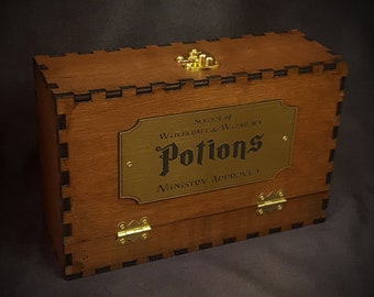 Magic Potion Box for witches and wizards, contains potion bottles and personalised label