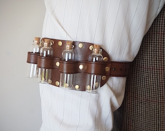 Leather Sleeve Garter with bottles, steampunk accessory, costume accessory, Steampunk, steampunk cosplay, bottle holder, larp, dnd, rpg