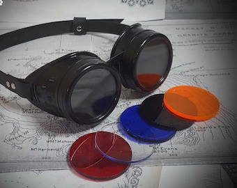 Goggles with leather strap and custom lenses