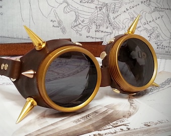 Spiked goggles, Real leather with a choice of colours and lenses, ideal for Steampunk, Cosplay, LARP