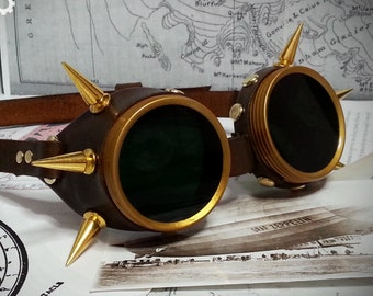 Goggles with Spikes, Real leather with a choice of colours and lenses, ideal for Steampunk, Cosplay, LARP