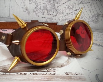 Goggles with Spikes, Real leather with a choice of colours and lenses, ideal for Steampunk, Cosplay, LARP